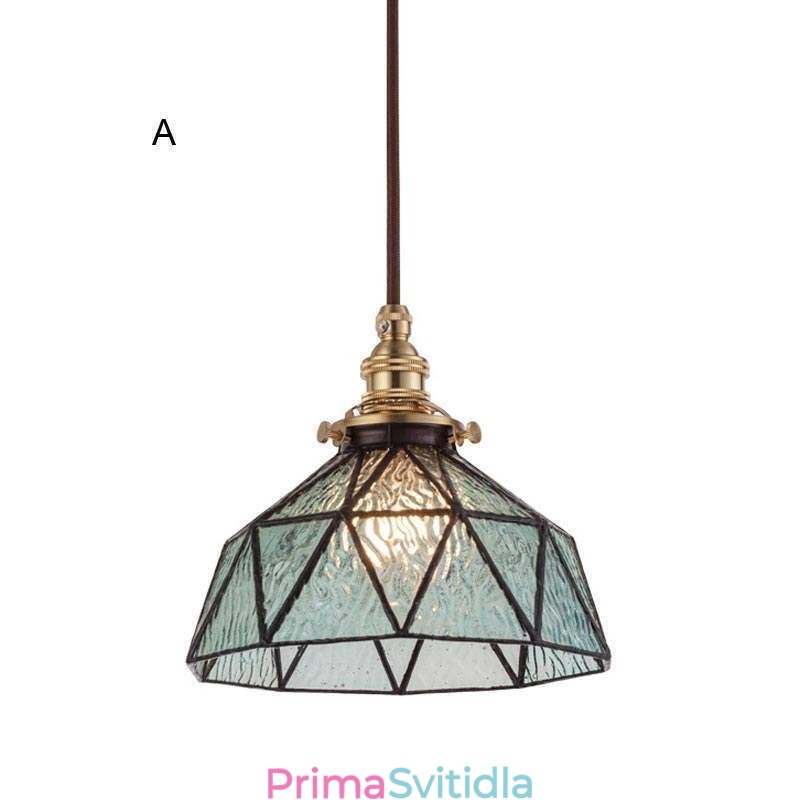 Geometrické závěsné světlo z barevného skla