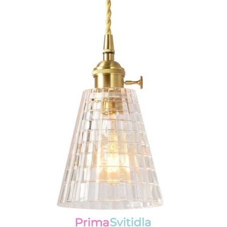 Čtvercová závěsná mosazná lampa z čirého žebrovaného skla s osvětlením s otočným spínačem Čtvercová závěsná mosazná lampa z čirého žebrovaného skla s osvětlením s otočným spínačem