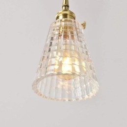 Čtvercová závěsná mosazná lampa z čirého žebrovaného skla s osvětlením s otočným spínačem