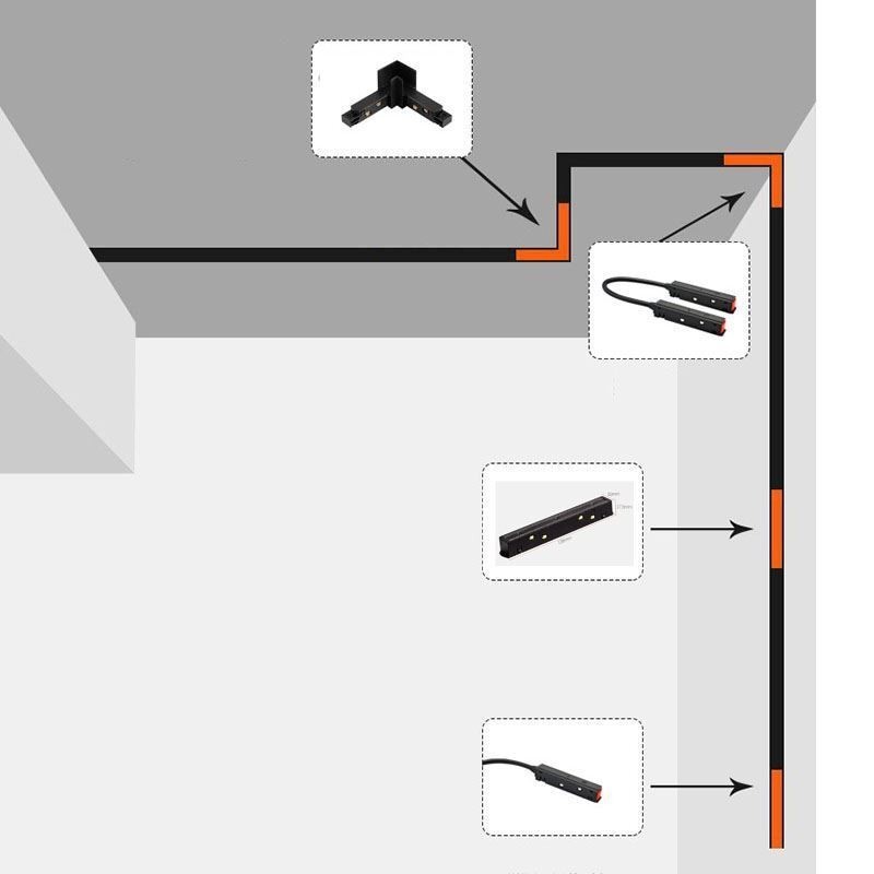 Příslušenství k osvětlení magnetických kolejnic Zapuštěné rohové připojení kolejnice