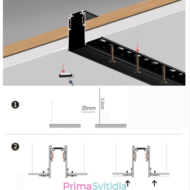 Zapuštěné kolejnice osvětlovací lišty Magnetický hliníkový profil povrchu dráhy Ultratenký světelný pásek dráhy 100 cm