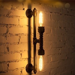 Wroguht Iron Water Pipe Nástěnná lampa Vintage Světla do uličky Loft Iron Nástěnná lampa Edison Žárovka FJ DB2 046A0