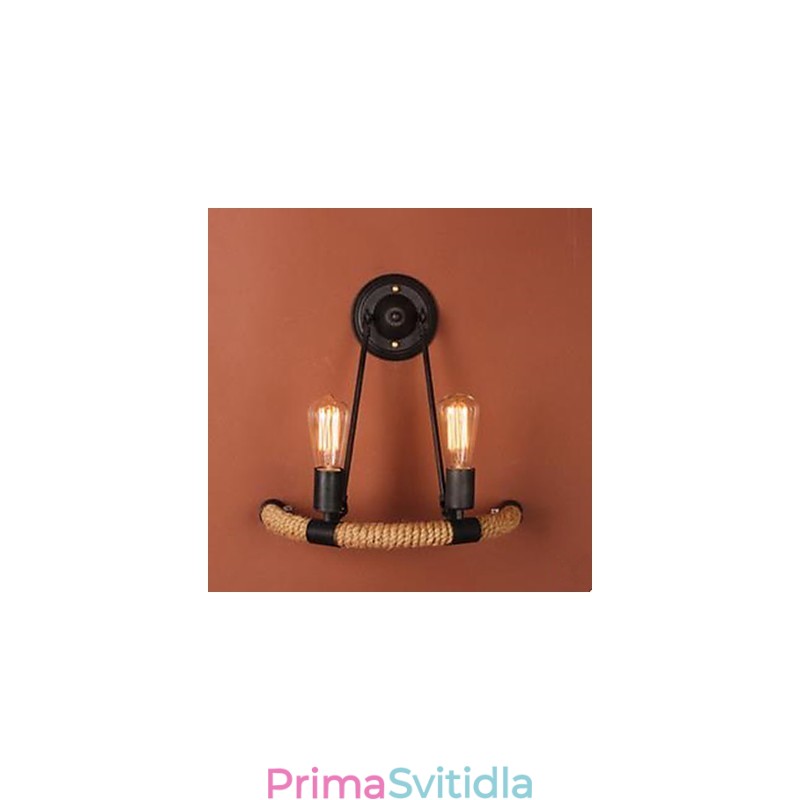 Nástěnná lampa na balkonové schodiště s půlkruhovým konopným lanem