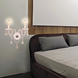Křišťálové nástěnné svítidlo se 2 světly ve svíčkové žárovce