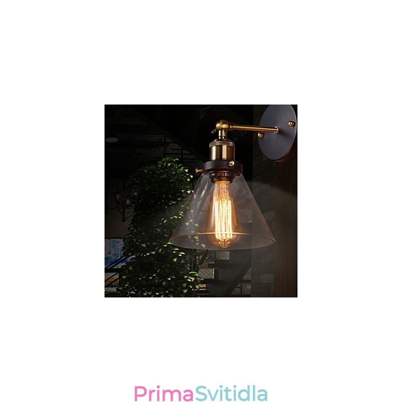 Retro nástěnné svítidlo s květinovým skleněným stínidlem a kovovým držákem