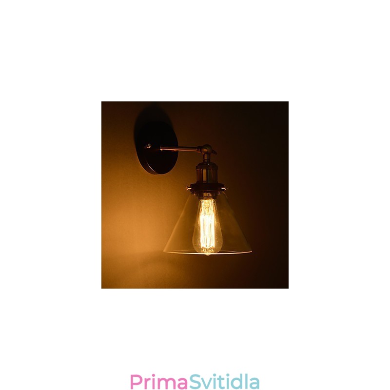 Retro nástěnné svítidlo s květinovým skleněným stínidlem a kovovým držákem