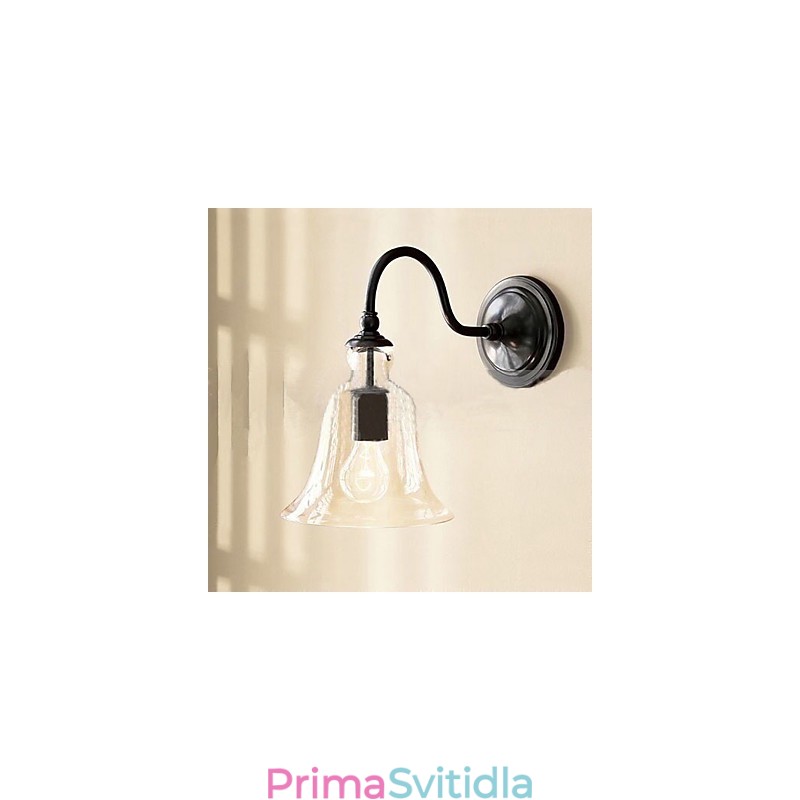 Železné nástěnné svítidlo inspirované přírodou s průhledným skleněným stínidlem