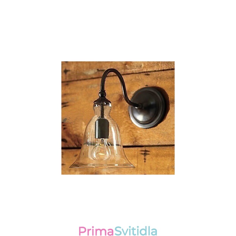 Železné nástěnné svítidlo inspirované přírodou s průhledným skleněným stínidlem