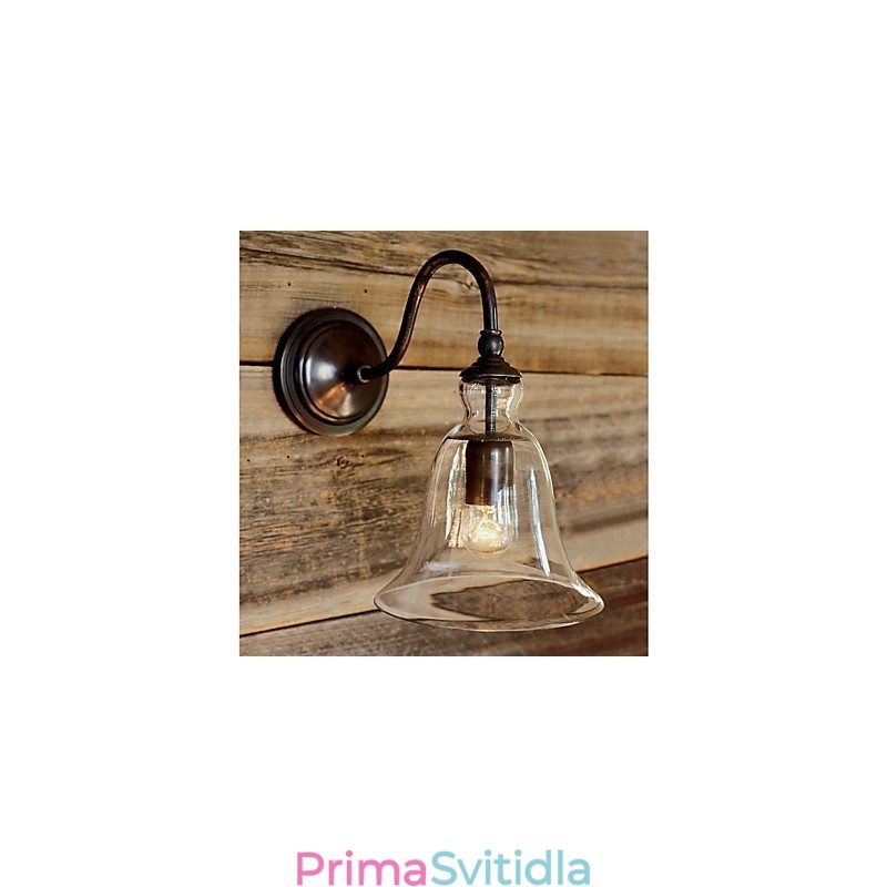 Železné nástěnné svítidlo inspirované přírodou s průhledným skleněným stínidlem