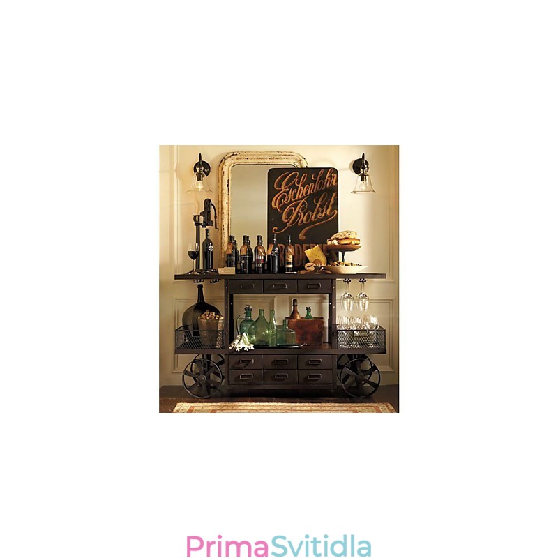 Železné nástěnné svítidlo inspirované přírodou s průhledným skleněným stínidlem
