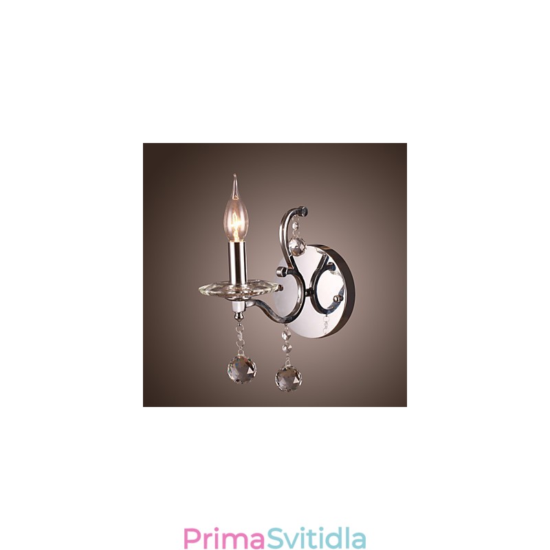 Stříbřité křišťálové nástěnné svítidlo s 1 světly