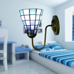 15CM moderní a smluvní lampa z barevného skla nástěnná lampa Inn Blue And White Squares Lights