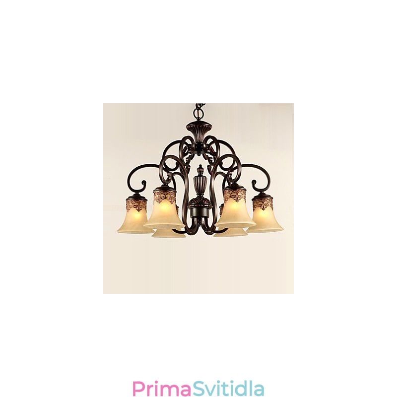 Lustrové závěsné svítidlo 6 světel Stínidlo dolů Vintage Country kov+sklo