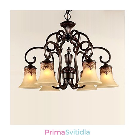 Lustrové závěsné svítidlo 6 světel Stínidlo dolů Vintage Country kov+sklo