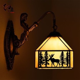 Christmas Deer European Contracted Venkovské kreativní tepané železo nástěnná lampa Skleněná světla