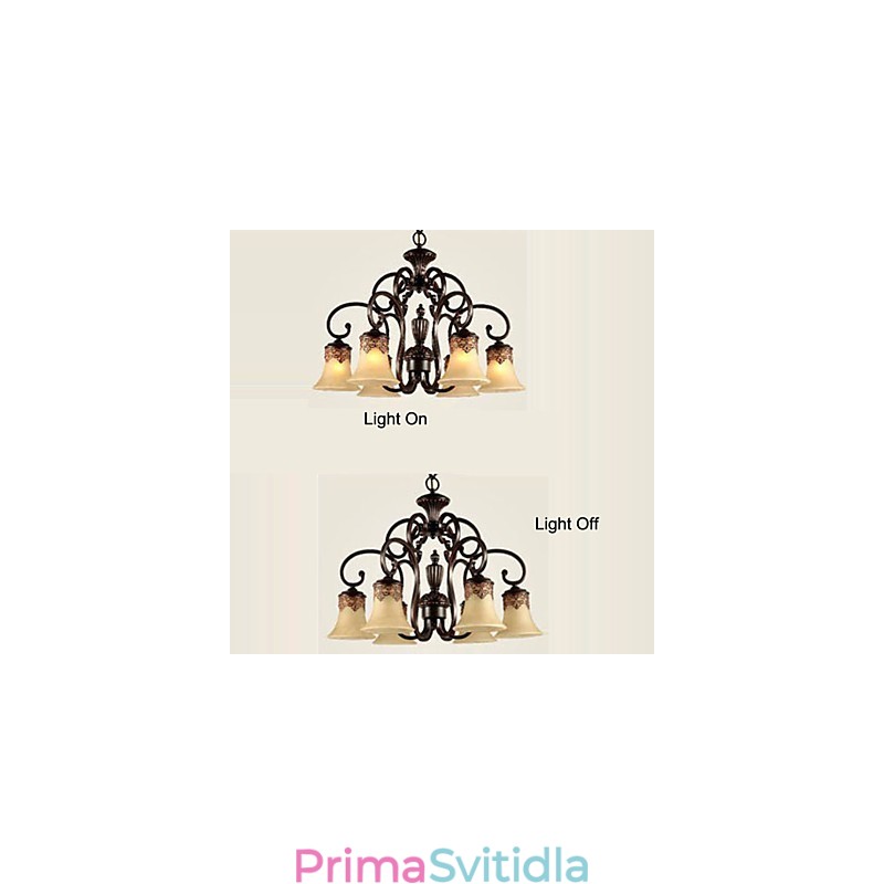 Lustrové závěsné svítidlo 6 světel Stínidlo dolů Vintage Country kov+sklo