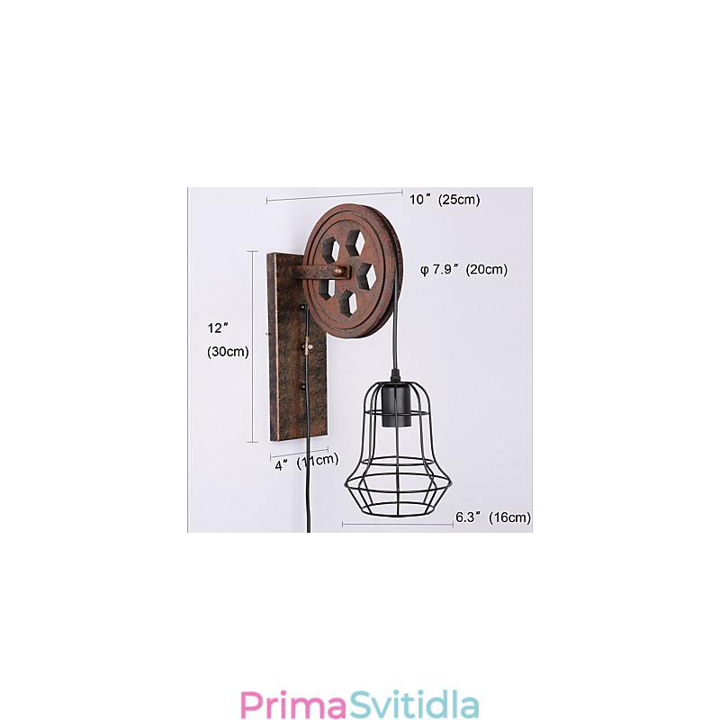 Industriální retro železná nástěnná lampa Creative Personality Lift Kladka Wall Lamp