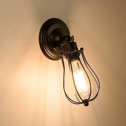 Vintage nástěnné svítidlo Průmyslové nástěnné svítidlo s černým kovovým drátem v kleci