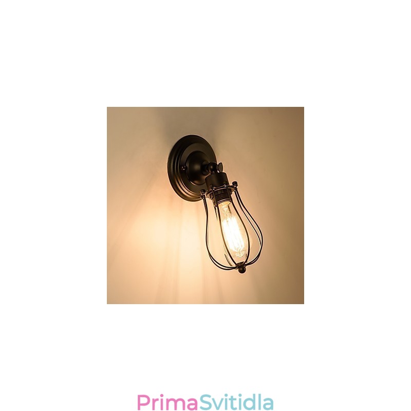 Vintage nástěnné svítidlo Průmyslové nástěnné svítidlo s černým kovovým drátem v kleci