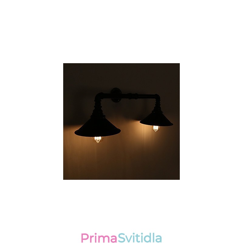 Vintage průmyslová trubková nástěnná svítidla Black Metal Shade Restaurant Cafe Bar Dekorační osvětlení se 2 světlými lakovanými povrchy