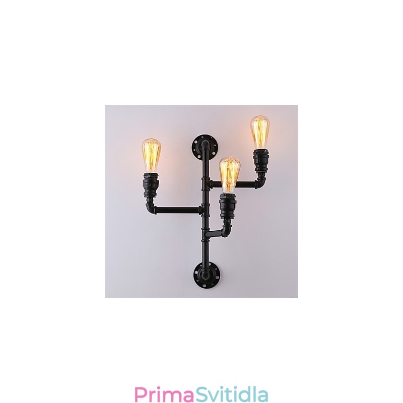 Vintage Industrial Pipe Nástěnná světla Černá kreativní světla Restaurace Kavárna Bar Dekorační osvětlení se 3 světlými lakovanými povrchy