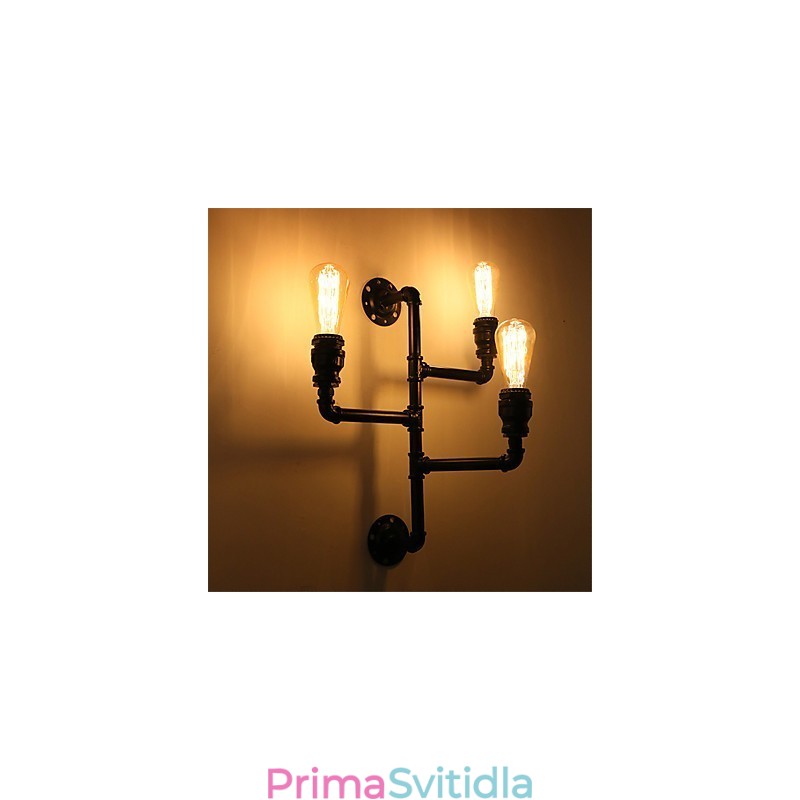Vintage Industrial Pipe Nástěnná světla Černá kreativní světla Restaurace Kavárna Bar Dekorační osvětlení se 3 světlými lakovanými povrchy