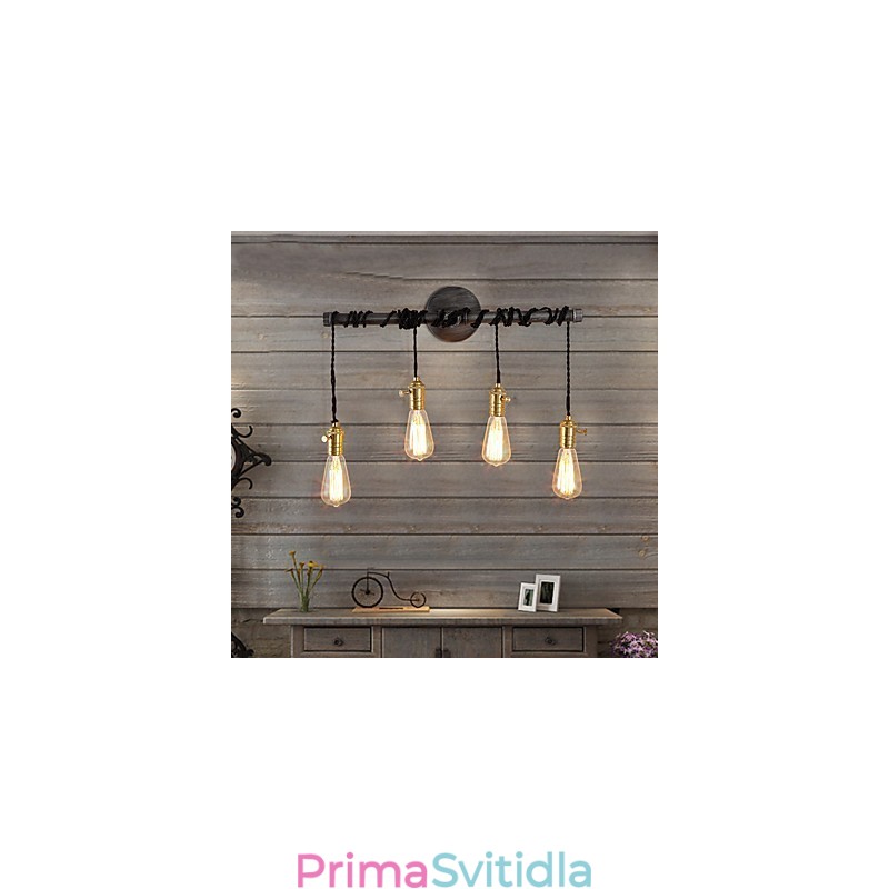 Vintage Industrial Pipe Nástěnná svítidla s vypínačem Kreativní světla Restaurace Kavárna Bar Dekorační osvětlení Se 4 světlými lakovanými povrchy