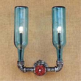 Retro průmyslový spínač větru Nástěnná lampa na láhev s vodou světle modrá