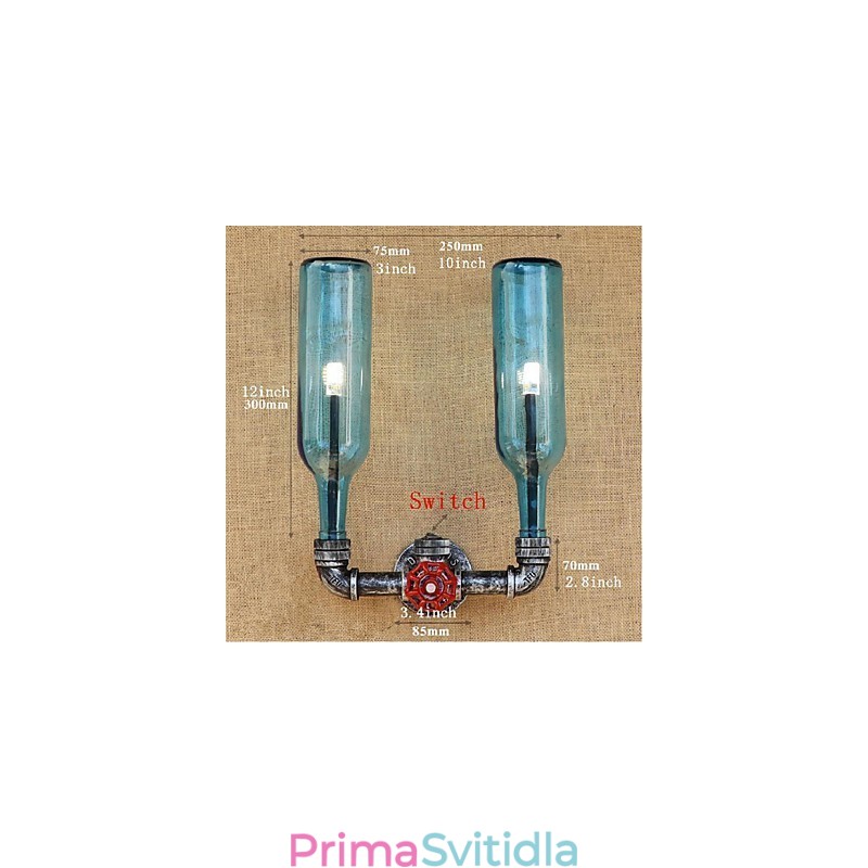 Retro průmyslový spínač větru Nástěnná lampa na láhev s vodou světle modrá
