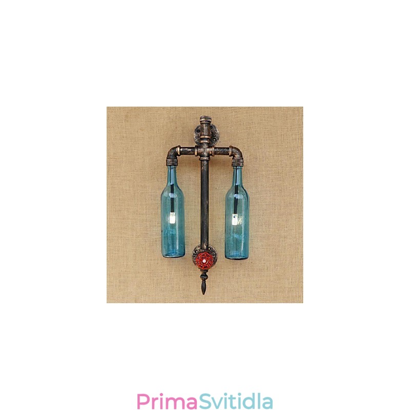 Americké tématické restaurace Bar žehlička s vypínačem vodní dýmka láhev vína nástěnná lampa modrá