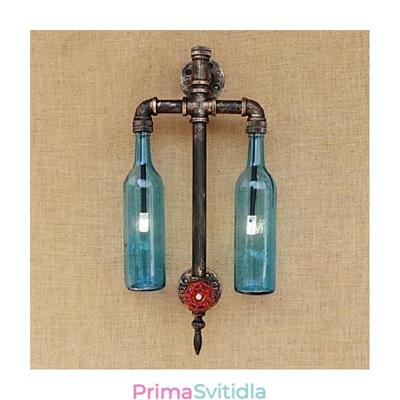 Americké tématické restaurace Bar žehlička s vypínačem vodní dýmka láhev vína nástěnná lampa modrá