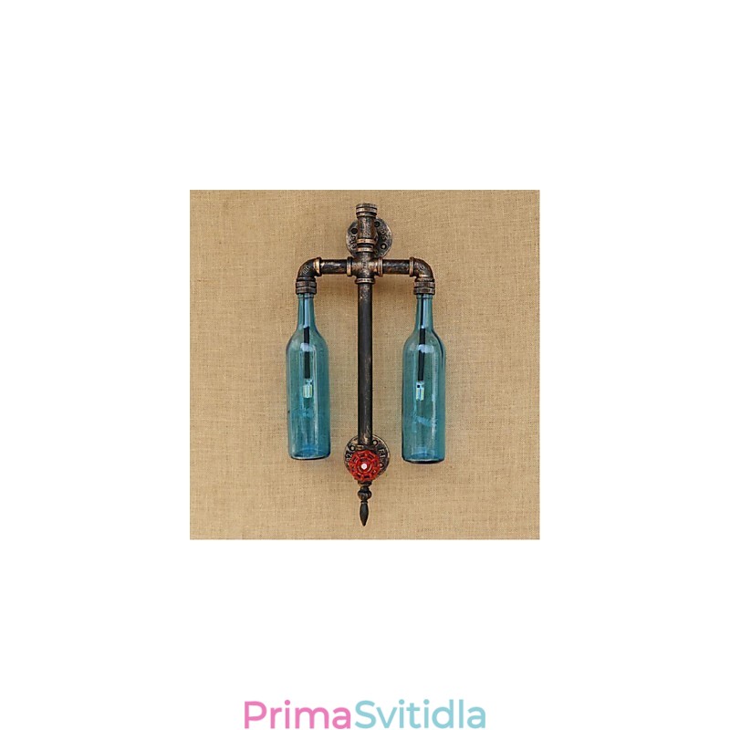 Americké tématické restaurace Bar žehlička s vypínačem vodní dýmka láhev vína nástěnná lampa modrá