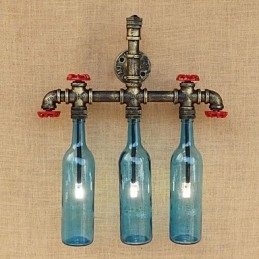Retro průmyslový spínač větru Nástěnná lampa na láhev s vodou světle modrá