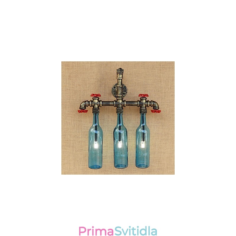 Retro průmyslový spínač větru Nástěnná lampa na láhev s vodou světle modrá