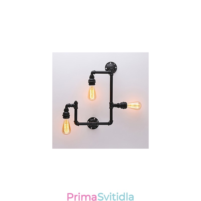 Vintage Industrial Pipe Nástěnná světla Černá kreativní světla Restaurace Kavárna Bar Dekorační osvětlení se 3 světlými lakovanými povrchy