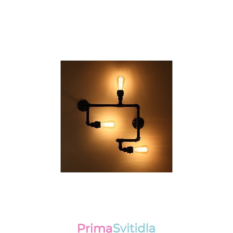 Vintage Industrial Pipe Nástěnná světla Černá kreativní světla Restaurace Kavárna Bar Dekorační osvětlení se 3 světlými lakovanými povrchy