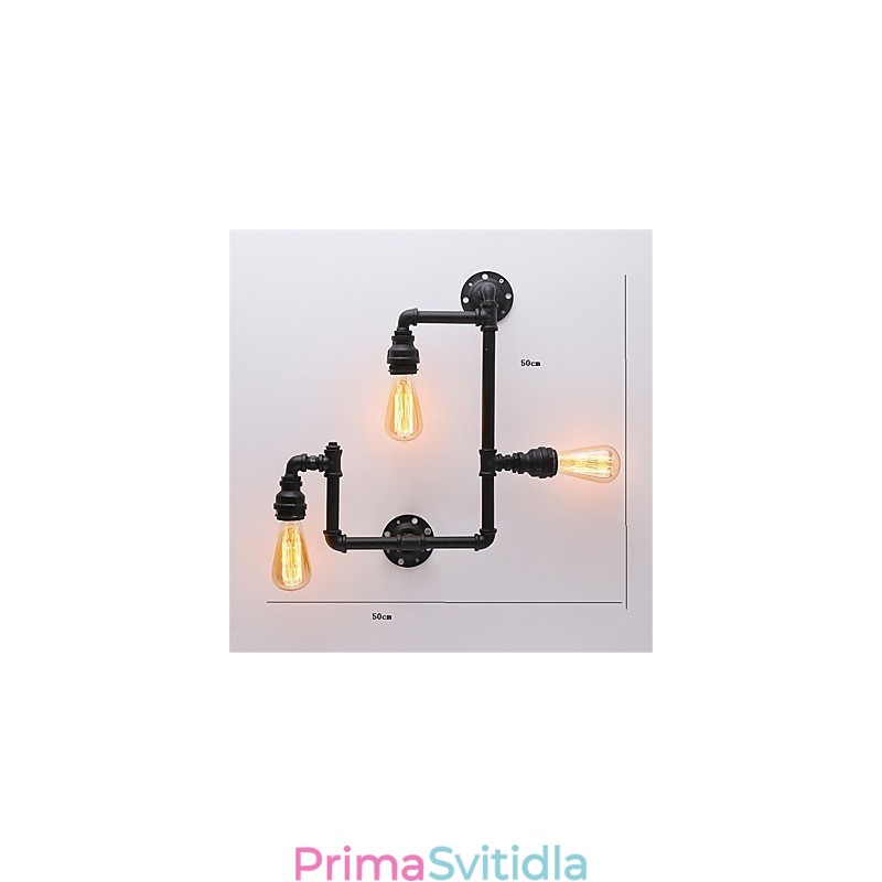 Vintage Industrial Pipe Nástěnná světla Černá kreativní světla Restaurace Kavárna Bar Dekorační osvětlení se 3 světlými lakovanými povrchy