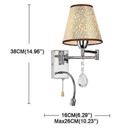 Nástěnná lampa do ložnice Lampa na čtení Látková lampa Moderní moderní venkovský chrom Funkce pro křišťálové otočné rameno