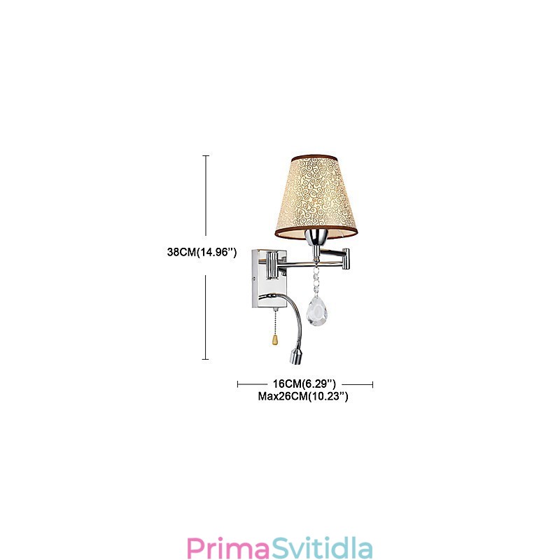 Nástěnná lampa do ložnice Lampa na čtení Látková lampa Moderní moderní venkovský chrom Funkce pro křišťálové otočné rameno