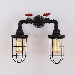2 Heads Retro Industrial Pipe Nástěnná svítidla Jednoduché Loft Černá Klec Kovová Jídelna Kuchyň Bar Kavárna Dekorační osvětlení