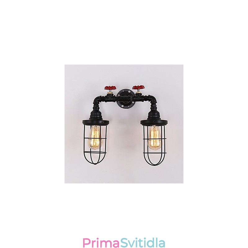 2 Heads Retro Industrial Pipe Nástěnná svítidla Jednoduché Loft Černá Klec Kovová Jídelna Kuchyň Bar Kavárna Dekorační osvětlení
