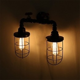 2 Heads Retro Industrial Pipe Nástěnná svítidla Jednoduché Loft Černá Klec Kovová Jídelna Kuchyň Bar Kavárna Dekorační osvětlení