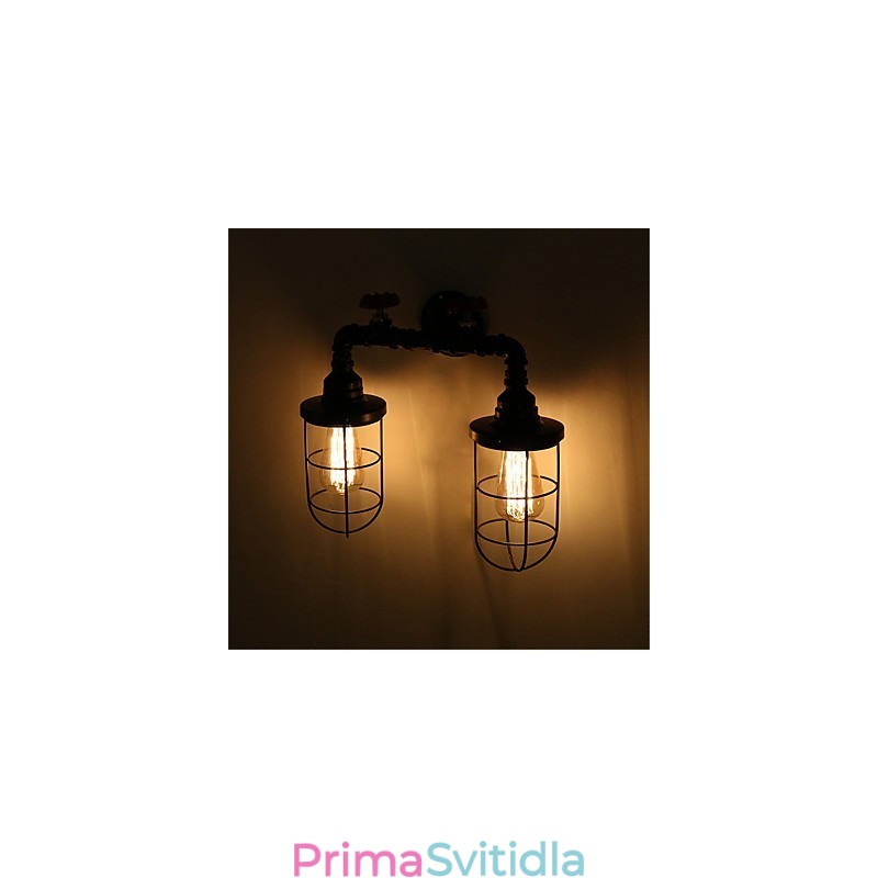 2 Heads Retro Industrial Pipe Nástěnná svítidla Jednoduché Loft Černá Klec Kovová Jídelna Kuchyň Bar Kavárna Dekorační osvětlení