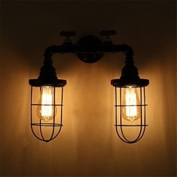 2 Heads Retro Industrial Pipe Nástěnná svítidla Jednoduché Loft Černá Klec Kovová Jídelna Kuchyň Bar Kavárna Dekorační osvětlení