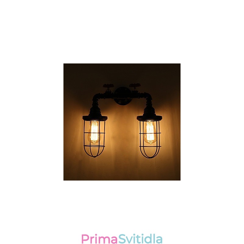 2 Heads Retro Industrial Pipe Nástěnná svítidla Jednoduché Loft Černá Klec Kovová Jídelna Kuchyň Bar Kavárna Dekorační osvětlení