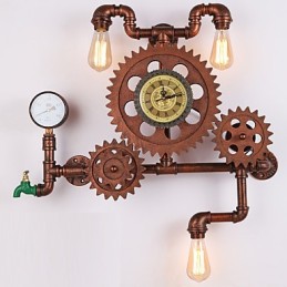 Vintage Industrial Pipe Nástěnná svítidla Dřevo Tvar ozubeného kola Kreativní otočná světla Restaurace Kavárna Bar Dekorační osvětlení