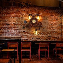 Vintage Industrial Pipe Nástěnná svítidla Dřevo Tvar ozubeného kola Kreativní otočná světla Restaurace Kavárna Bar Dekorační osvětlení