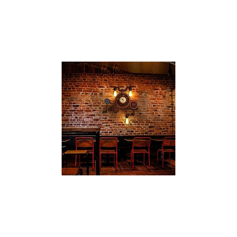 Vintage Industrial Pipe Nástěnná svítidla Dřevo Tvar ozubeného kola Kreativní otočná světla Restaurace Kavárna Bar Dekorační osvětlení