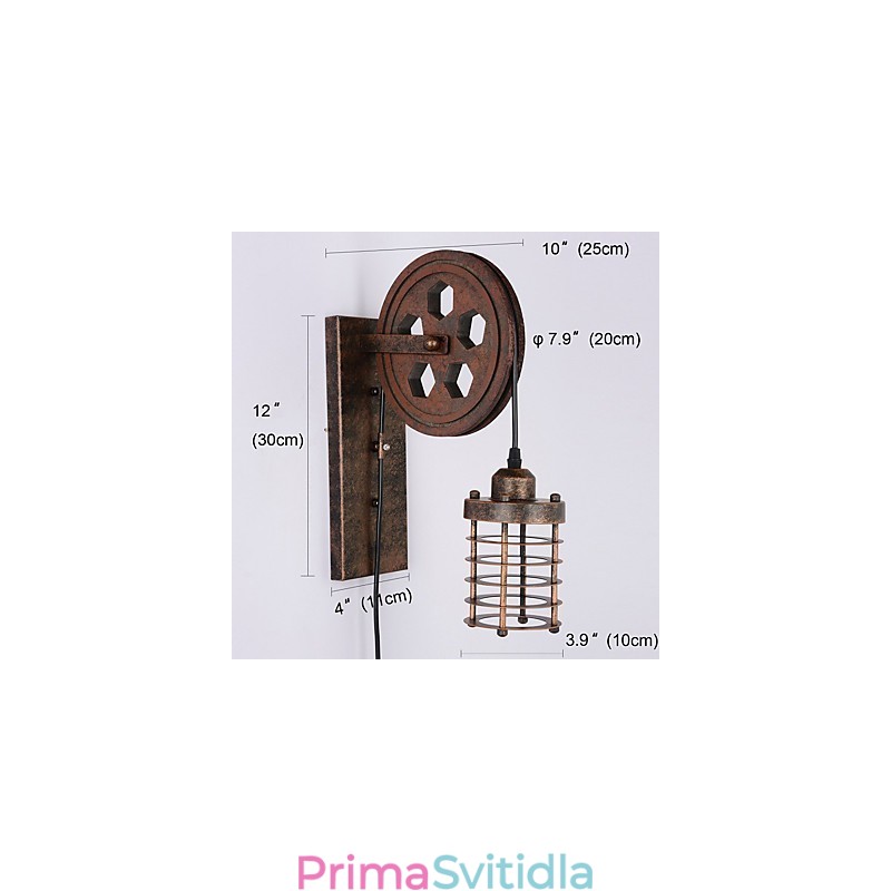 Industriální retro železná nástěnná lampa Creative Personality Lift Kladka Wall Lamp