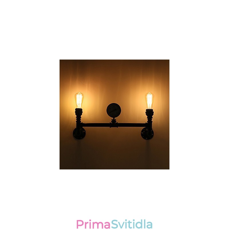 Vintage Industrial Pipe Nástěnná světla Černá kreativní světla Restaurace Kavárna Bar Dekorační osvětlení se 2 světlými lakovanými povrchy